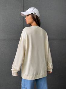 SHEIN EZwear American Flag Pattern Drop Shoulder Sweater - Multicolor - View 2