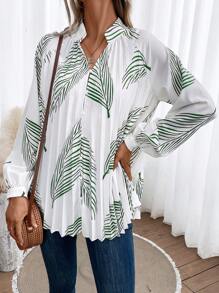 Breezaya 樹葉印花前紐扣襯衫 - 白色 - 查看 1