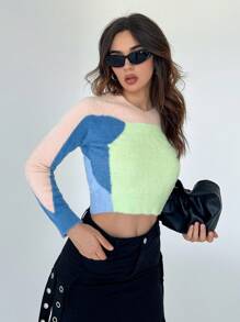 SHEIN Essnce Khối màu Mùa vụ Đan mềm mại Áo len - Nhiều màu - Xem 4