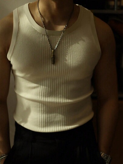 Men Solid Ribbed Knit Sweater Vest, Fall Winter