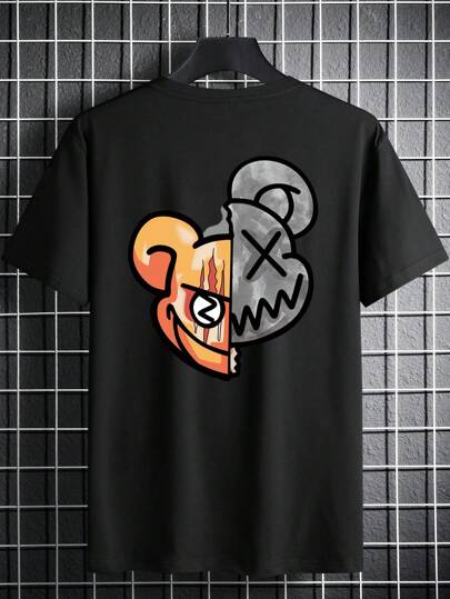 Manfinity Homme T-shirts pour hommes, col ras du cou ajusté, manches courtes, tee-shirt graphique Bear Street en polyester pour l&apos;été