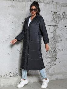 Eilly Bazar Zip Up Hooded Padded Coat For Winter - Black - View 5