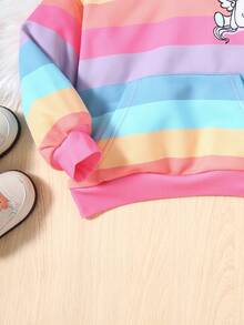 SHEIN Young Girl Unicorn Print Kangaroo Pocket Sweatshirt - Multicolor - View 6