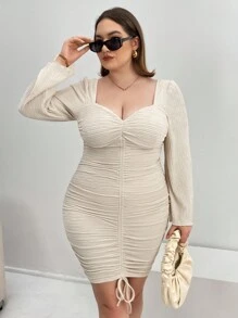 SHEIN Privé Talla grande Vestido ajustado escote corazón con cordón delantero - Albaricoque - Ver 5
