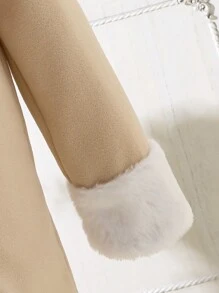 SHEIN Tween Girl 1pc Borg Collar Button Front Overcoat - Apricot - View 3