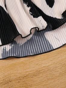 都市優雅風格，圓領拼接印花連衣裙，適合少女穿著 - 彩色 - 查看 4