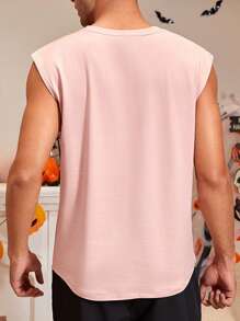 男士標語圖案休閒服上裝 - 藕粉色 - 查看 2