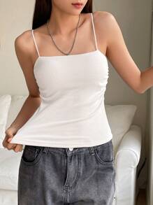 DAZY Solid Ruched Cami Top Tank Tops - Beige - View 5