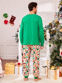 男士聖誕薑餅人印花休閒服套裝適用於聖誕 - 綠色 - 查看 2