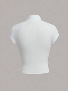 SHEIN ICON Chi tiết Patched thư Tay Raglan Dây kéo Áo thun - Hồng - Xem 2