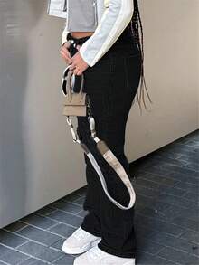 Ripped Straight Leg Jeans - Black - View 5