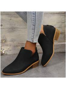 2025 年秋冬女士时尚切尔西靴，棕色皮革鞋面，舒适修身西式风格，后拉链，多色，透气镂空 - 黑色 - 查看 6