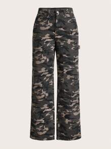 SHEIN Coolane Plus Camo Print Wide Leg Jeans - Multicolor - View 1