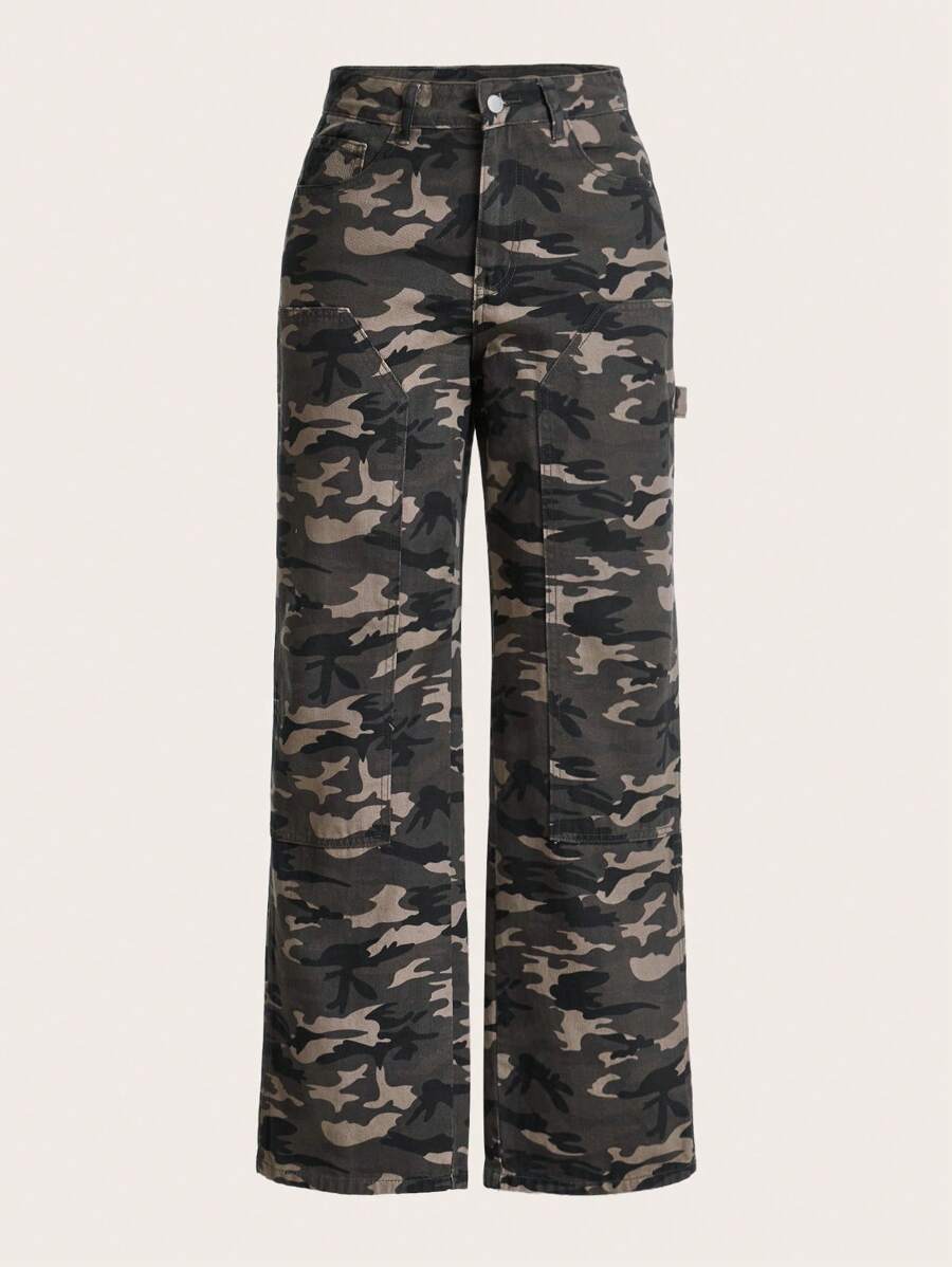 SHEIN Coolane Plus Camo Print Wide Leg Jeans - Multicolor - View 1