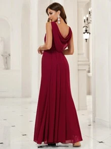SHEIN Belle Burgundy Red Draped Backless Chiffon Bridesmaid Dress - Burgundy - View 1