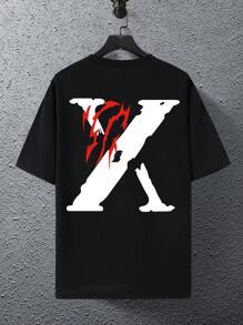 Manfinity Roghcode Men Casual Letter Graphic Short Sleeve Tee - Black - View 2