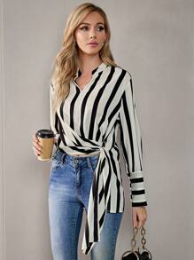 Aveloria Striped Print Knot Side Blouse