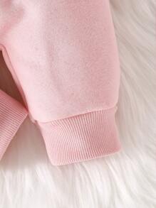 女嬰雲朵圖案3D耳朵設計連帽前拉鍊連身褲 - 粉色 - 查看 4