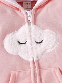 女嬰雲朵圖案3D耳朵設計連帽前拉鍊連身褲 - 粉色 - 查看 7