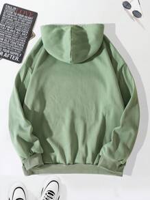 Men Plus Letter Graphic Kangaroo Pocket Drawstring Thermal Hoodie - Mint Green - View 2