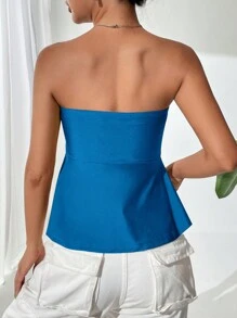 SHEIN BAE Top bandeau unicolor fruncido lateral - azul real - Ver 2