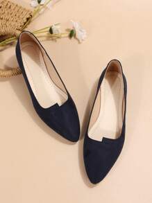 Women's Spring & Autumn Fashionable Pointed Toe Navy Blue Flat Shoes - Dusty Blue - View 6