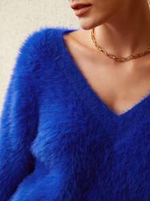 MOTF PREMIUM Suéter de punto de peluche escote V - Azul - Ver 2