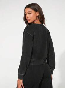 SHEIN BASICS 運動女士罩衫，採用毛圈絨面料 - 深灰色 - 查看 2