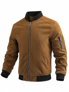 Manfinity Homme Men Zip Up Bomber Jacket Without Tee - Brown - View 8