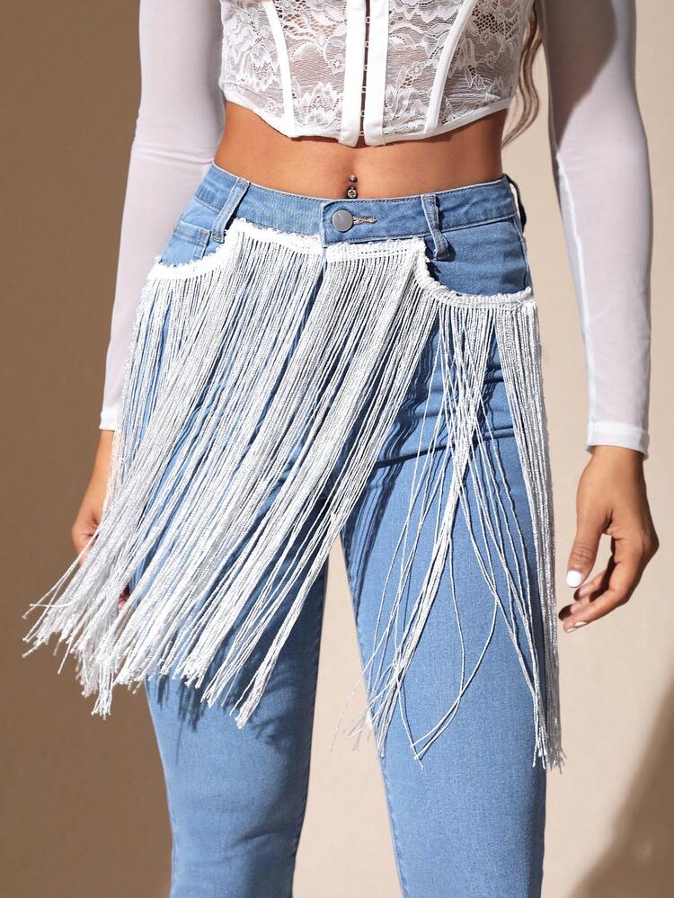 Fringe Trim Skinny Jeans