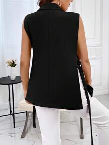 SHEIN Essnce Plus Lapel Neck Single Button Vest Blazer - Black - View 2
