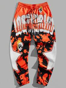 ROMWE MEN Street Life Nam Ngôi sao Đồ họa Chữ cái Eo dây rút Quần - Nhiều màu - Xem 1
