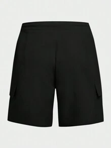 Manfinity Homme Men Flap Pocket Side Drawstring Waist Cargo Shorts - Black - View 4