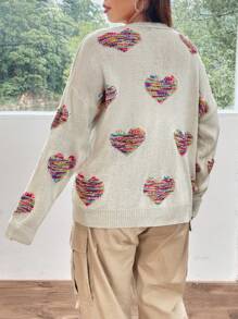 Flirla Hơn Thuốc nhuộm Không gian Hình trái tim Thả vai Áo len Duster - Màu be - Xem 2