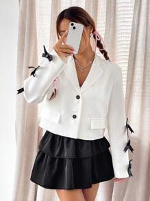 SHEIN MOD Chi tiết cung Nút đơn Áo vest - trắng - Xem 5