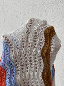 Breezaya 撞色後背繫帶網眼針織毛衣洋裝 - 彩色 - 查看 7