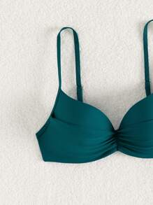 素色提臀比基尼泳裝上衣 - 水鴨藍 - 查看 3