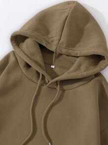 INAWLY Kangaroo Pocket Drawstring Hoodie & Sweatpants - Brown - View 7