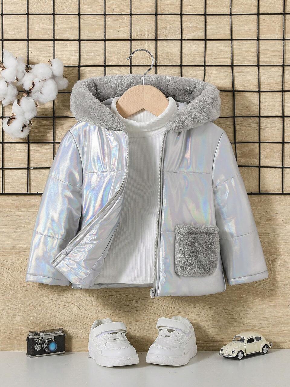 Baby Boy Dual Pocket Fuzzy Trim Hooded Padded Coat