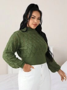 Celure Áo len cổ cao tay phồng dáng suông, thích hợp mặc mùa thu đông. - xanh quân đội - Xem 1