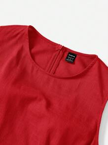 SHEIN EZwear 腰部鏤空側收褶洋裝 - 紅色 - 查看 6