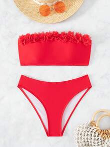 Bộ bikini Bandeau Appliques - Đỏ - Xem 3