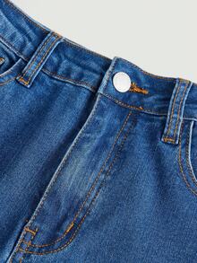 SHEIN Chica adolescente Jeans de pierna amplia desgarro - Azul lavado oscuro - Ver 3