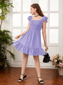 SHEIN Chica adolescente Vestido con fruncido ribete con fruncido