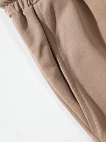 Aesthetic Post 男士字母圖案拼接邊腰部抽繩短褲 - 棕色 - 查看 7