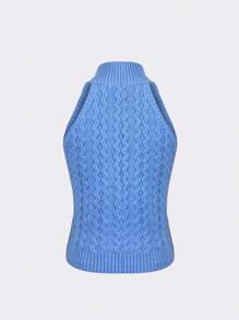 SHEIN Unity Solid Halter Knit Top - Blue - View 2