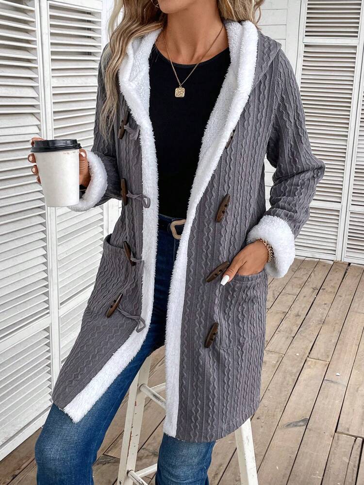 Dual Pocket Teddy Lined Hooded Coat