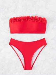 Bộ bikini Bandeau Appliques - Đỏ - Xem 2