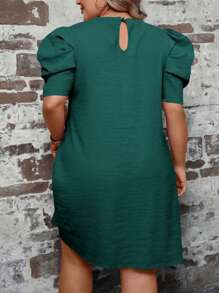 SHEIN Clasi Plus Size Floral Printed Puff Sleeves Easter Dress - Green - View 2