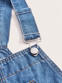 SHEIN EZwear Patched Pocket Denim Overalls Without Tee - Medium Wash - View 3